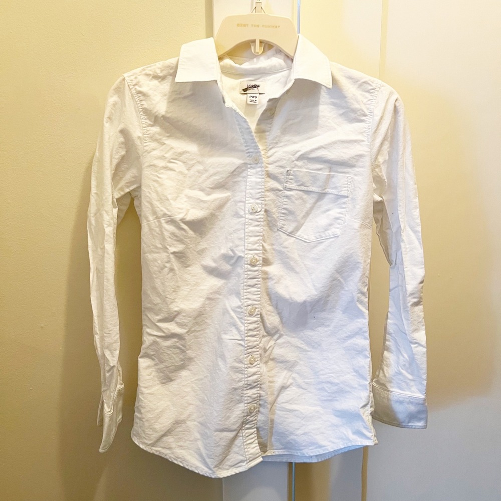 J. Crew Signature Shirt‎ Petite XS Button Front White Cotton Minimalist Office